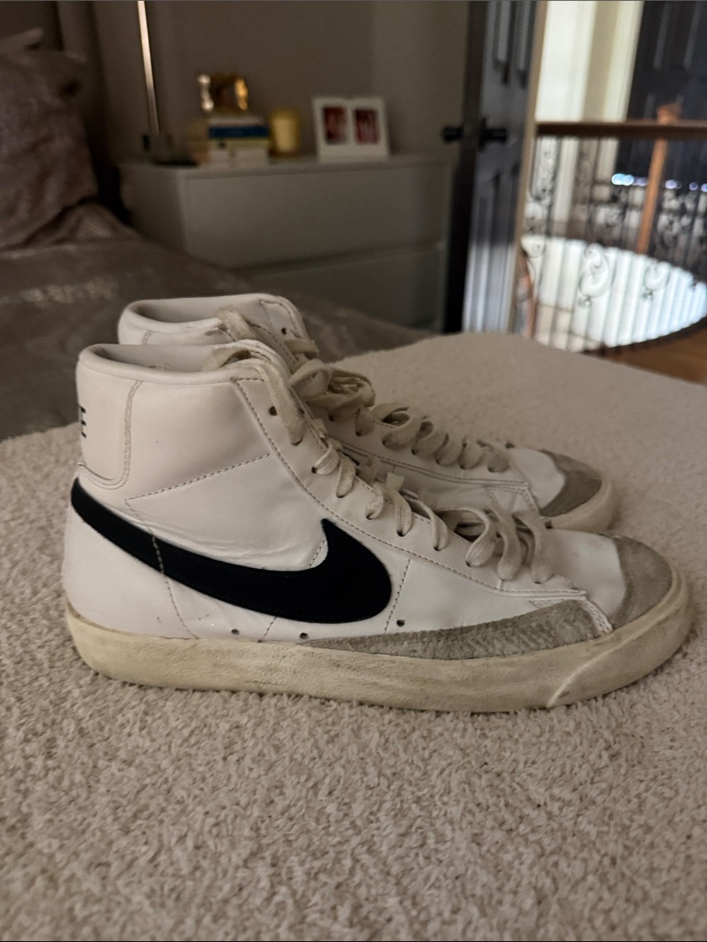 Nike High-Top Sneakers in White with Black Swoosh
